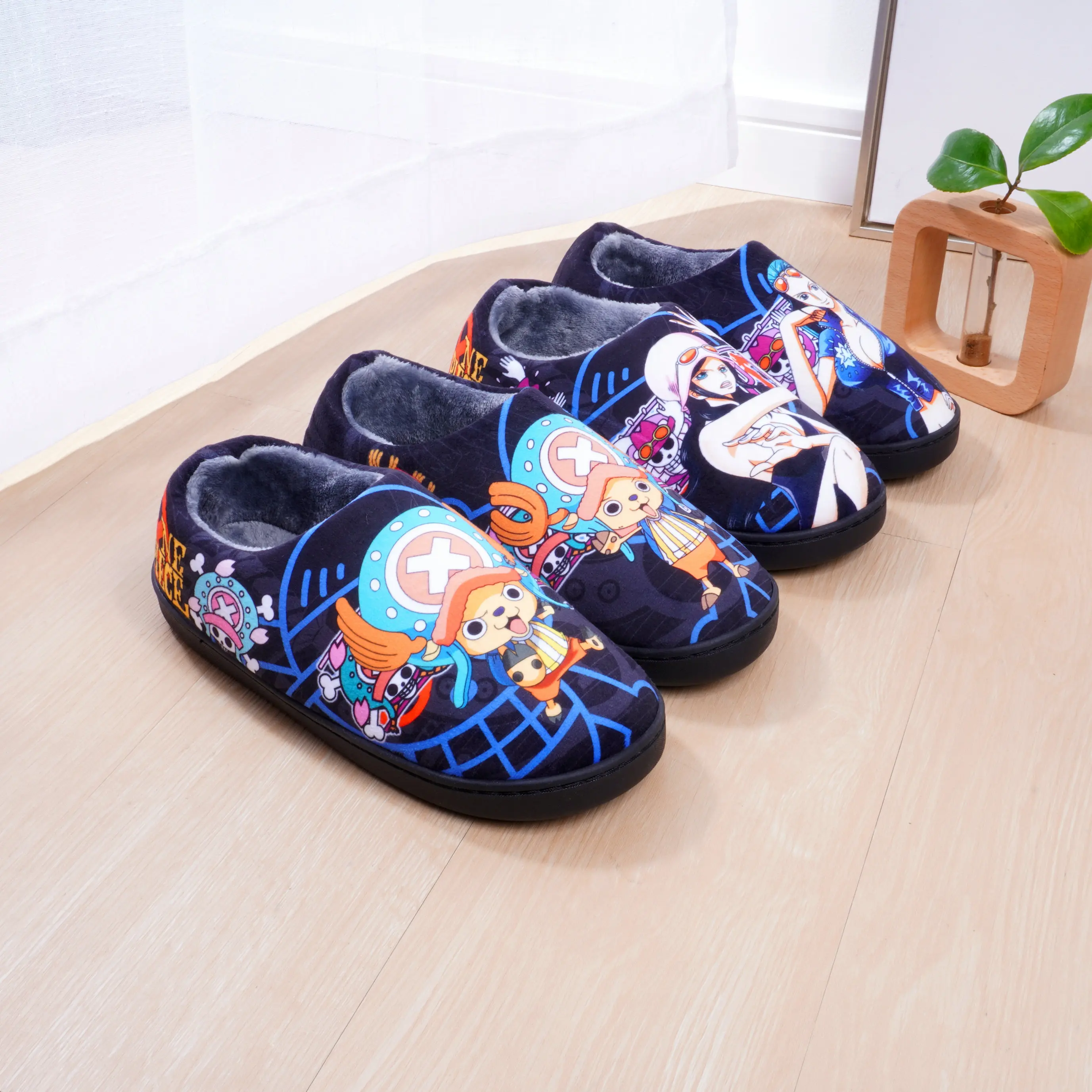 Anime Winter Home Slippers OP Wrapped heel slippers Indoor Shoes Men Women Slippers Japanese Cartoon Slipper