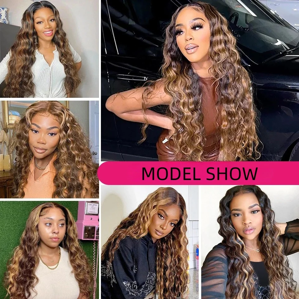 P4/27 Свободные глубокие волны, 3 пучка с кружевной застежкой 4*4 HD (20 22 24 + 18 дюймов), медовый, блондин, коричневый цвет, 10 А, необработанное быстрое плетение