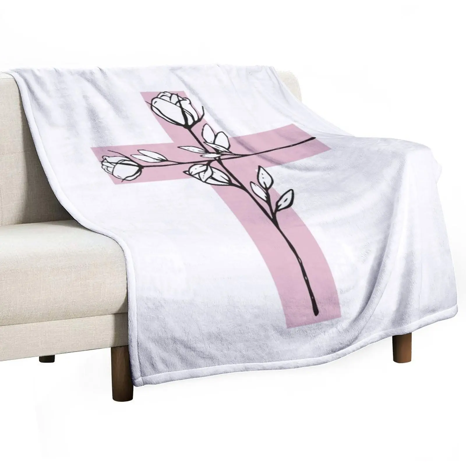 Pink Christian Cross Floral Throw Blanket Decorative Throw Thermals For Travel Summer Blankets