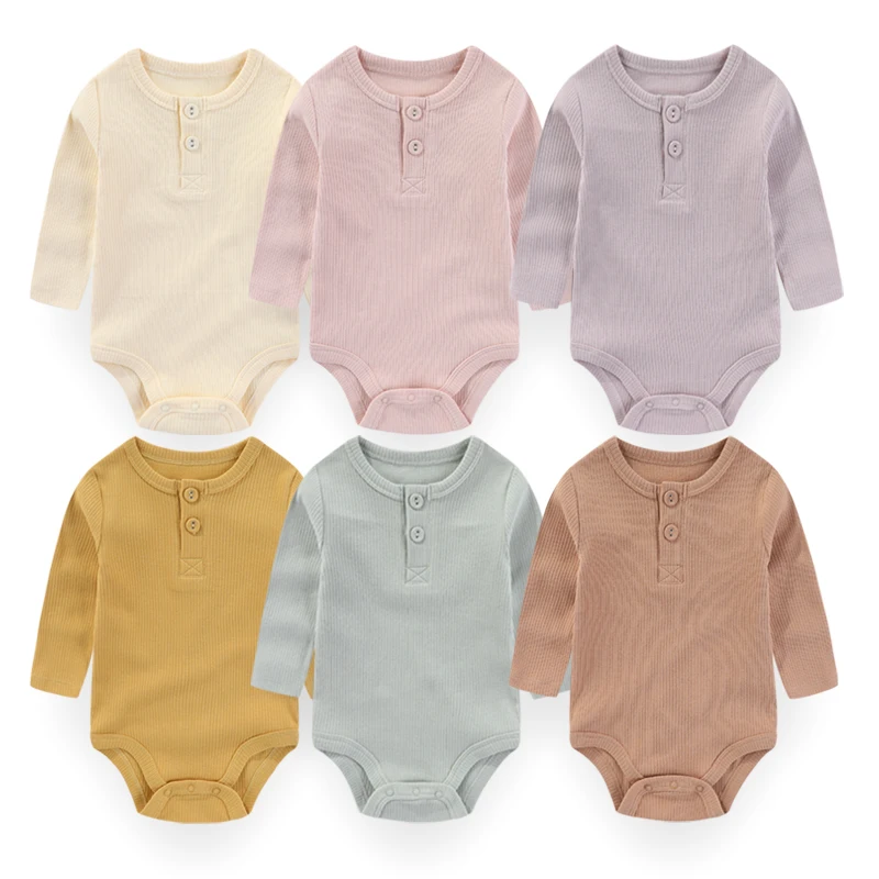 

3 Pieces Solid Color Unisex Baby Bodysuits Cotton Soft Newborn Boy Girl Onesies 0-24M Long Sleeves Infant Clothes