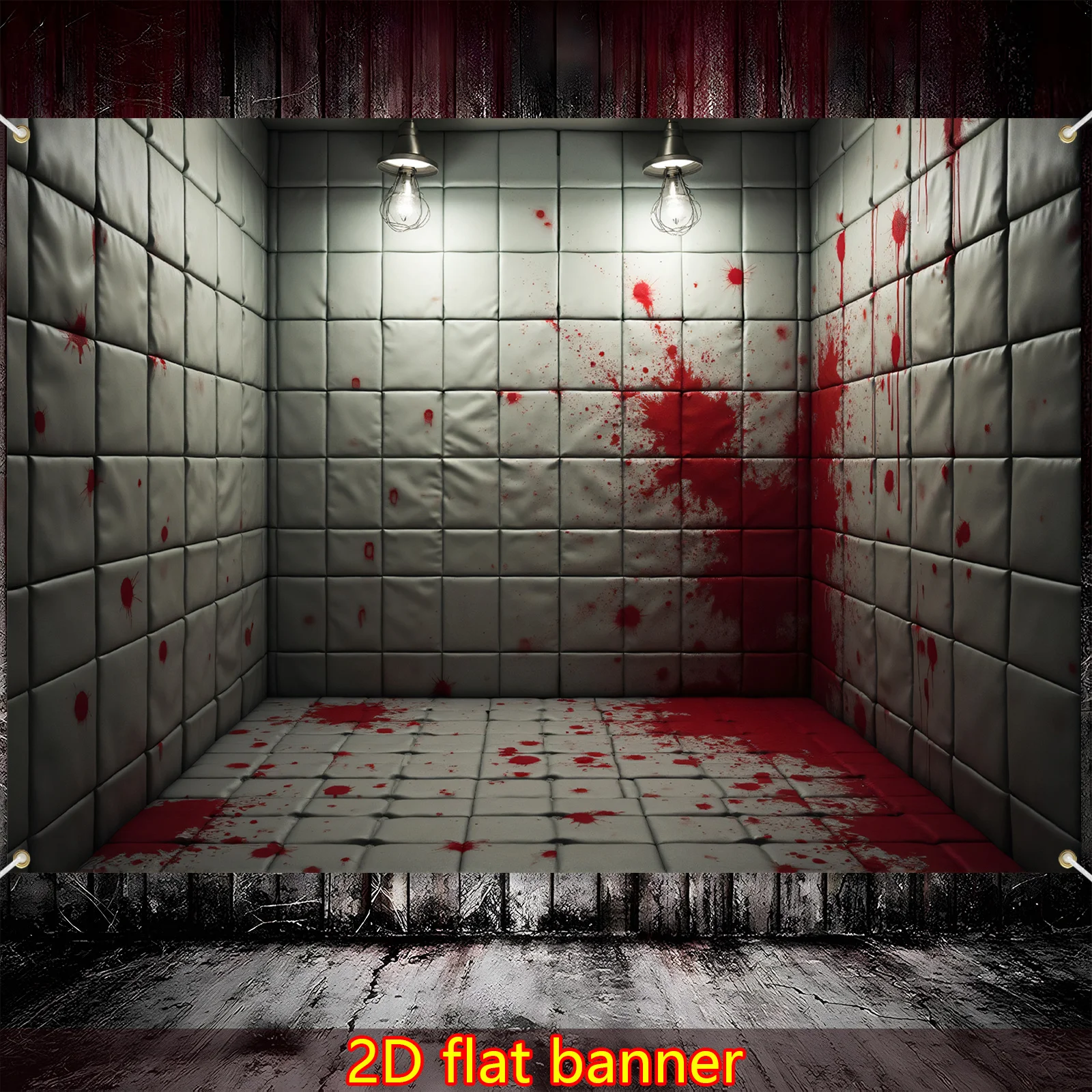 2D flat, 1pc realistic horror hospital isolation room banner - Halloween party, indoor/outdoor horror party decoration