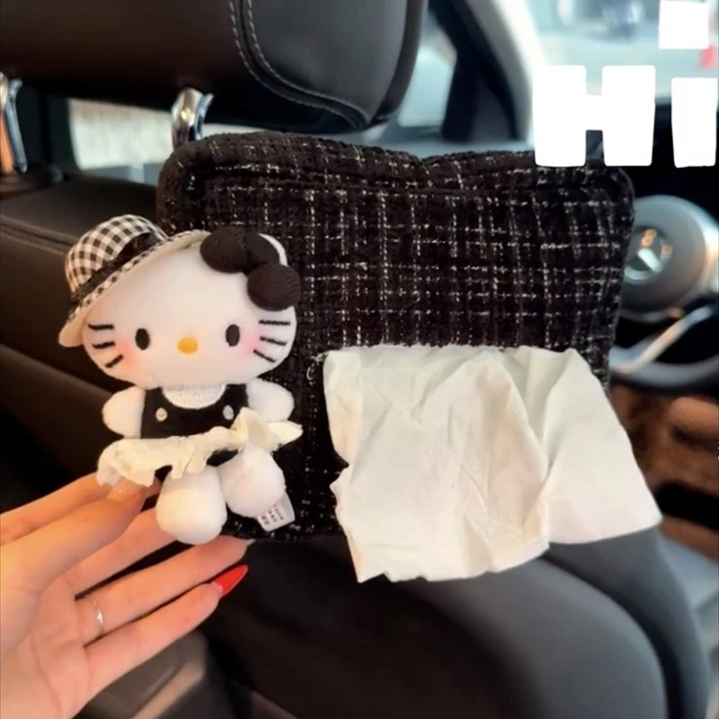 

Коробка для салфеток автомобиля Hello Kitty с мультяшной плюшевой игрушкой на спинку сиденья, аксессуар для салона автомобиля, изысканный стиль, подвесная коробка для салфеток автомобиля