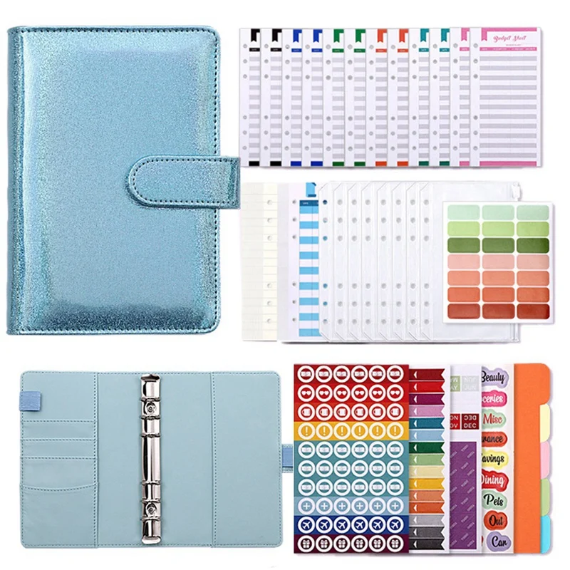 Top-Macaron A6 PU Leather DIY Binder Notebook Cover Diary Agenda Planner Zipper Money Saving Envelope