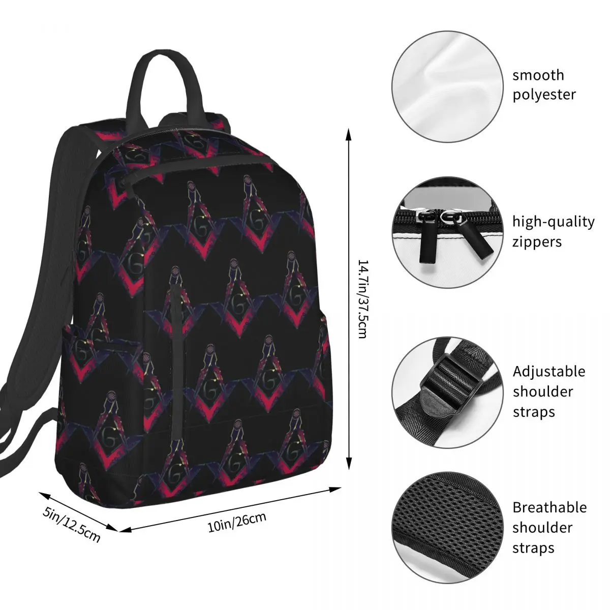 Freemason Compass Masonic Backpack Student BookBag Children School Bag Computer Shoulder Bags Men Women