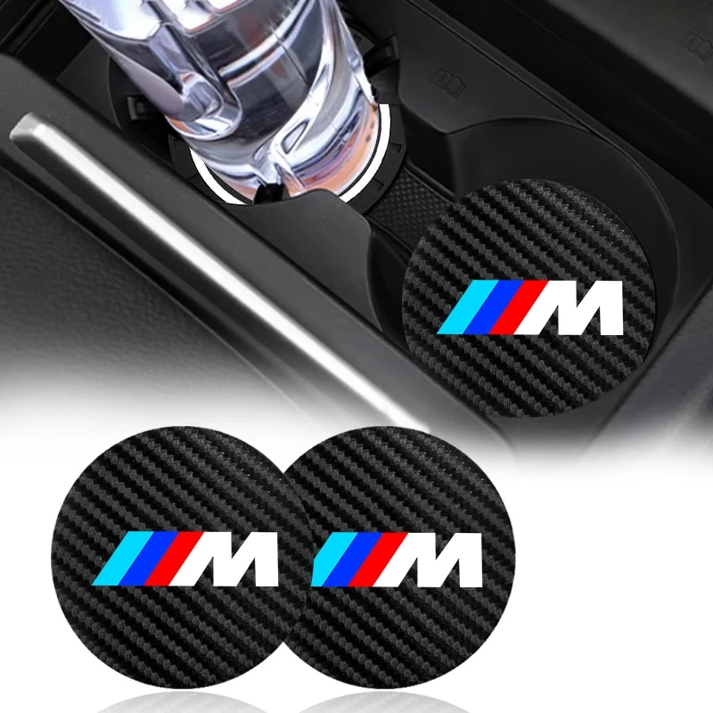 Carbon Fiber Car Logo Anti-slip Water Cup Pads Anti-noise Coaster Mat For BMW M E46 E90 E60 F10 F30 E39 E36 F20 E87 G30 E92 E91