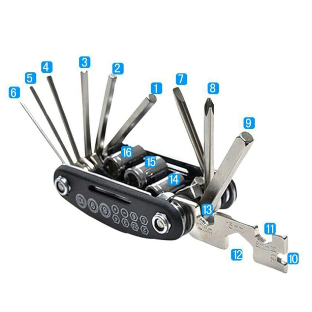 16 in 1 Foldable Metric Bicycle Repair Tool Kit - Portable Multi-Functional Motorcycle Bike Mechanic Tool Set