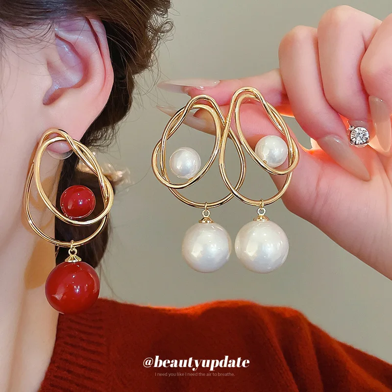 

Silver needle water drop cross pearl earrings for women niche fashion versatile earrings earrings light luxury high-end earrings