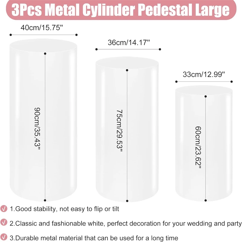 Imagem -05 - Cilindro Pedestal Suportes para Festas White Metal Plintos Sobremesa Tabela Display Pilares Decorações do Partido Pcs