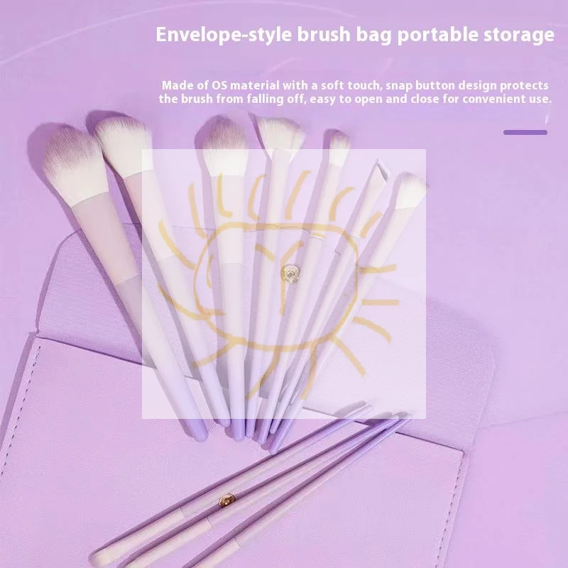 Set di pennelli per trucco viola da 10 pezzi, pennello per ombretto in polvere sciolta, set completo di pennelli per correttore per strumenti di bellezza