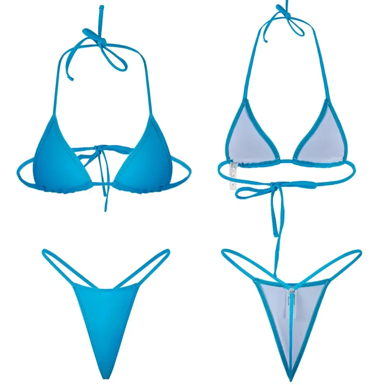 Sexy Female Swimming Suit Tie Straps Swimwear Solid Color Thong Shorts with Triangle Bra Women Beach Wear