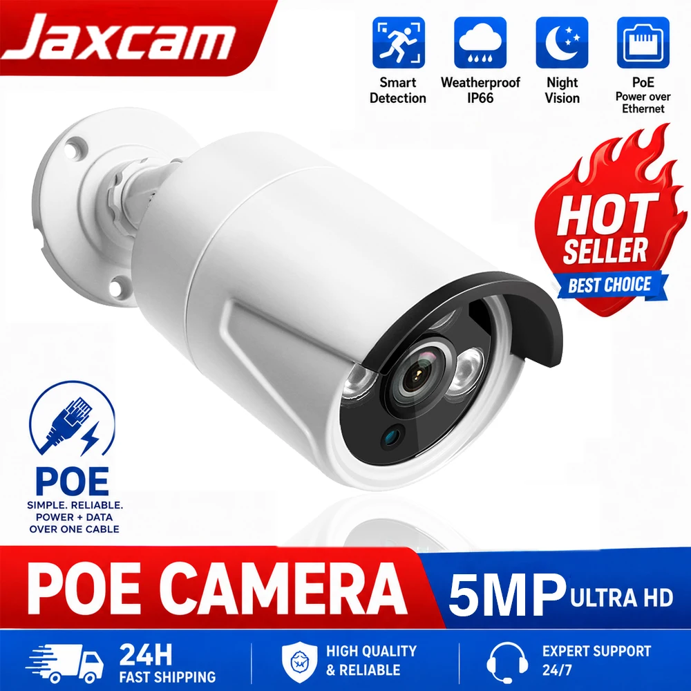5MP 2K POE Wired IP Camera H.265 Audio Record CCTV Lnfrared Night Vision Waterproof IP66 Outdoor Security Video Camera
