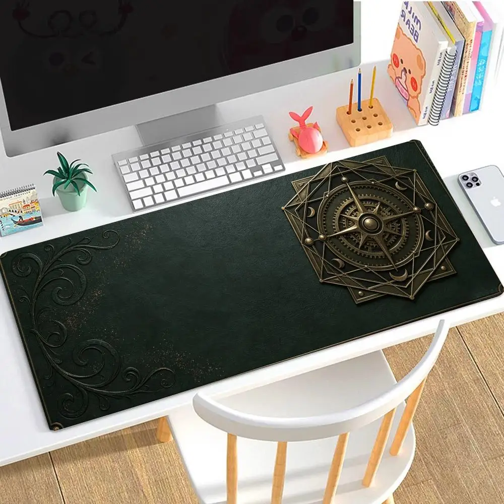 Dark green vintage leather texture bronze nautical compass playmat european slip mat for laptop desk