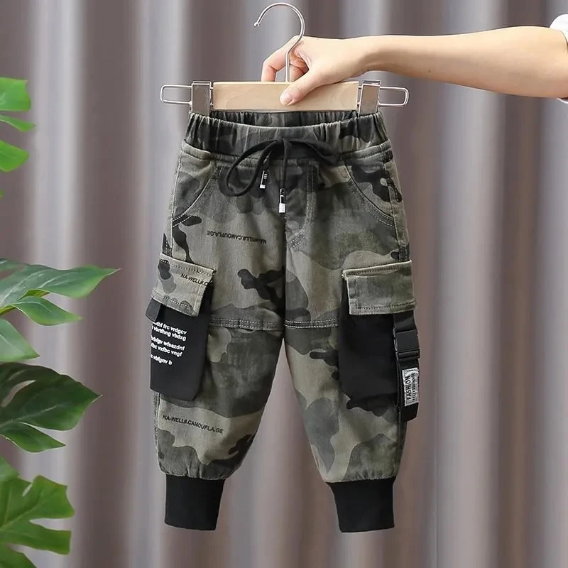 Autumn and Winter Boys\' Pants 2023 New Children\'s Plush Thickened Warm Pants Children\'s Pants Baby Camouflage Cargo pants