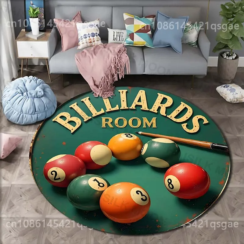 Multiple sizes Billiard balls and cue Print Round Carpet for Living Room Bedroom Sofa Table Floor Mat Area Rug Luxury Gift