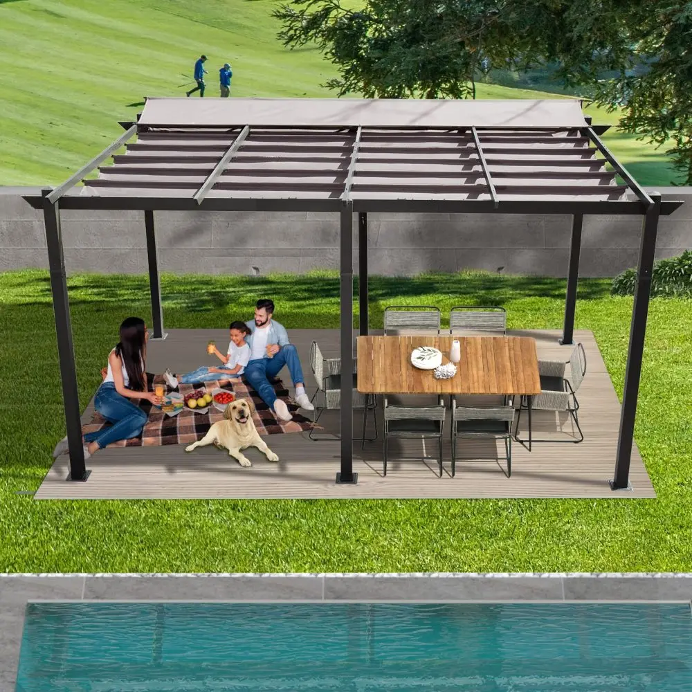 11 X 16 FT Outdoor Living Outdoor Retractable Pergola with Weather-Resistant Canopy Aluminum Garden Pergola Patio Grill Gazebo