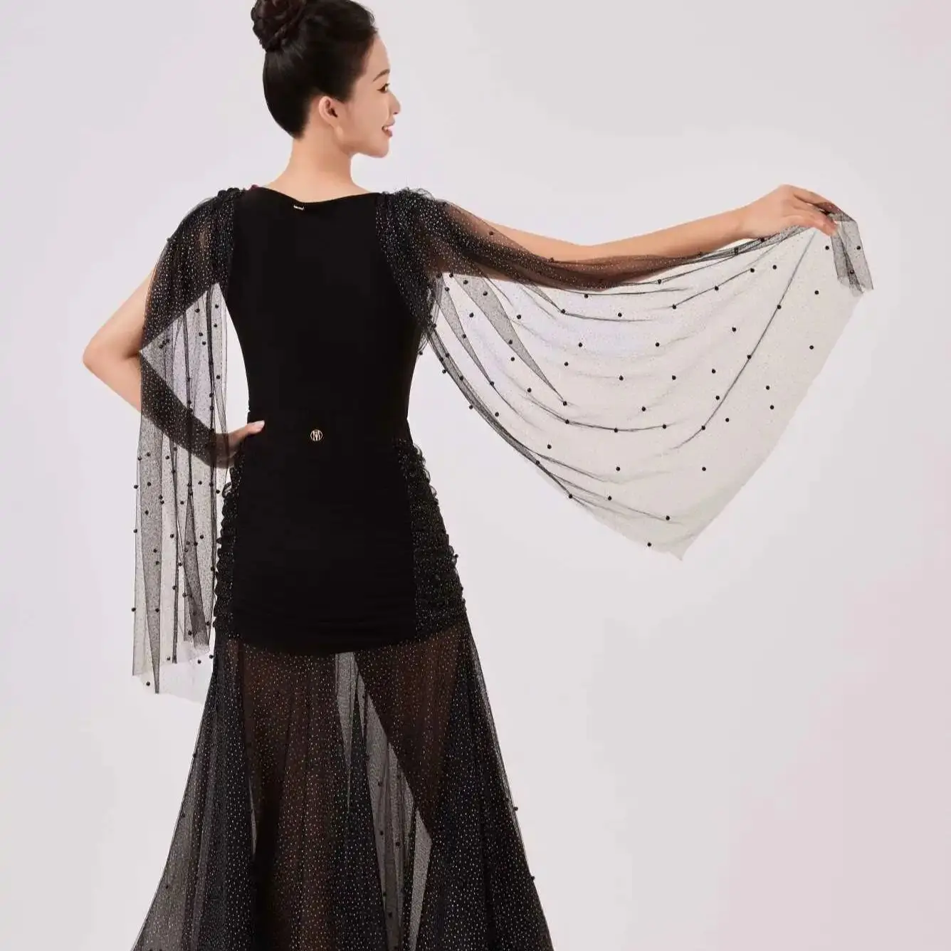 2025 nuevas mujeres Swing Collar malla Top trajes de baile de vals ropa de baile moderna ropa de baile de salón ropa de actuación DN22288