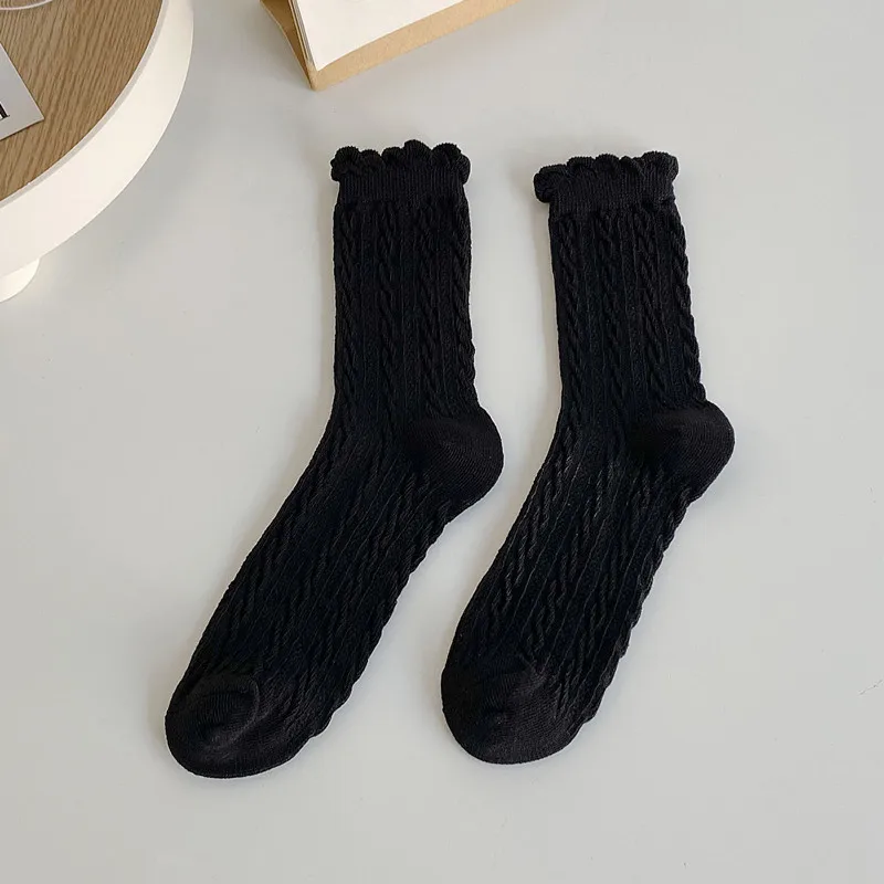 1/2Pair Spring Autumn Socks Cute White Socks Women Japan Style Lace Frilly Ruffle Sock Lolita Beige Kawaii Sock Harajuku
