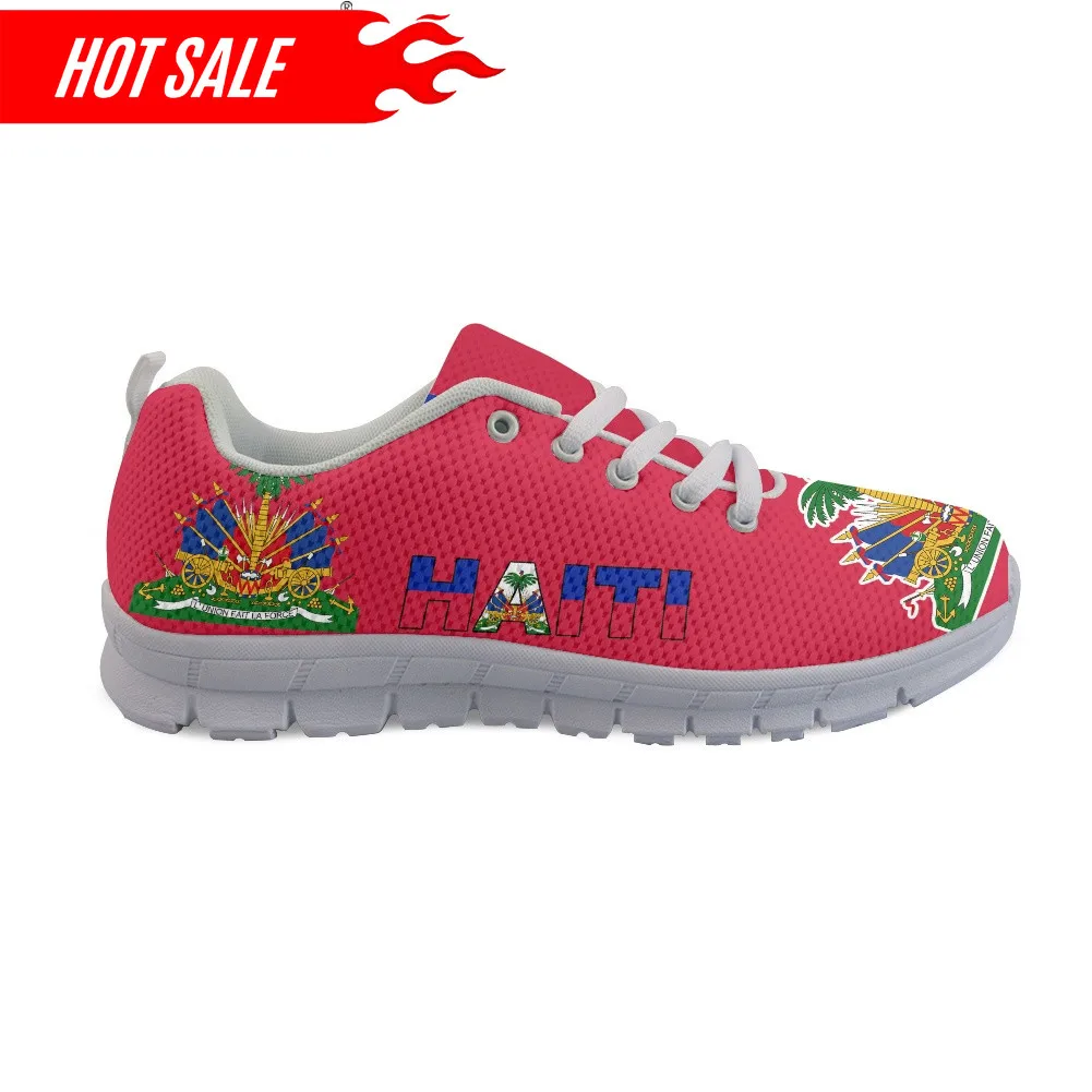 Haiti Flag 3D Print Women Mesh Sneaker Light Comfortable Femme Flat Shoe Breathable Girls Walking Footwear Lace up