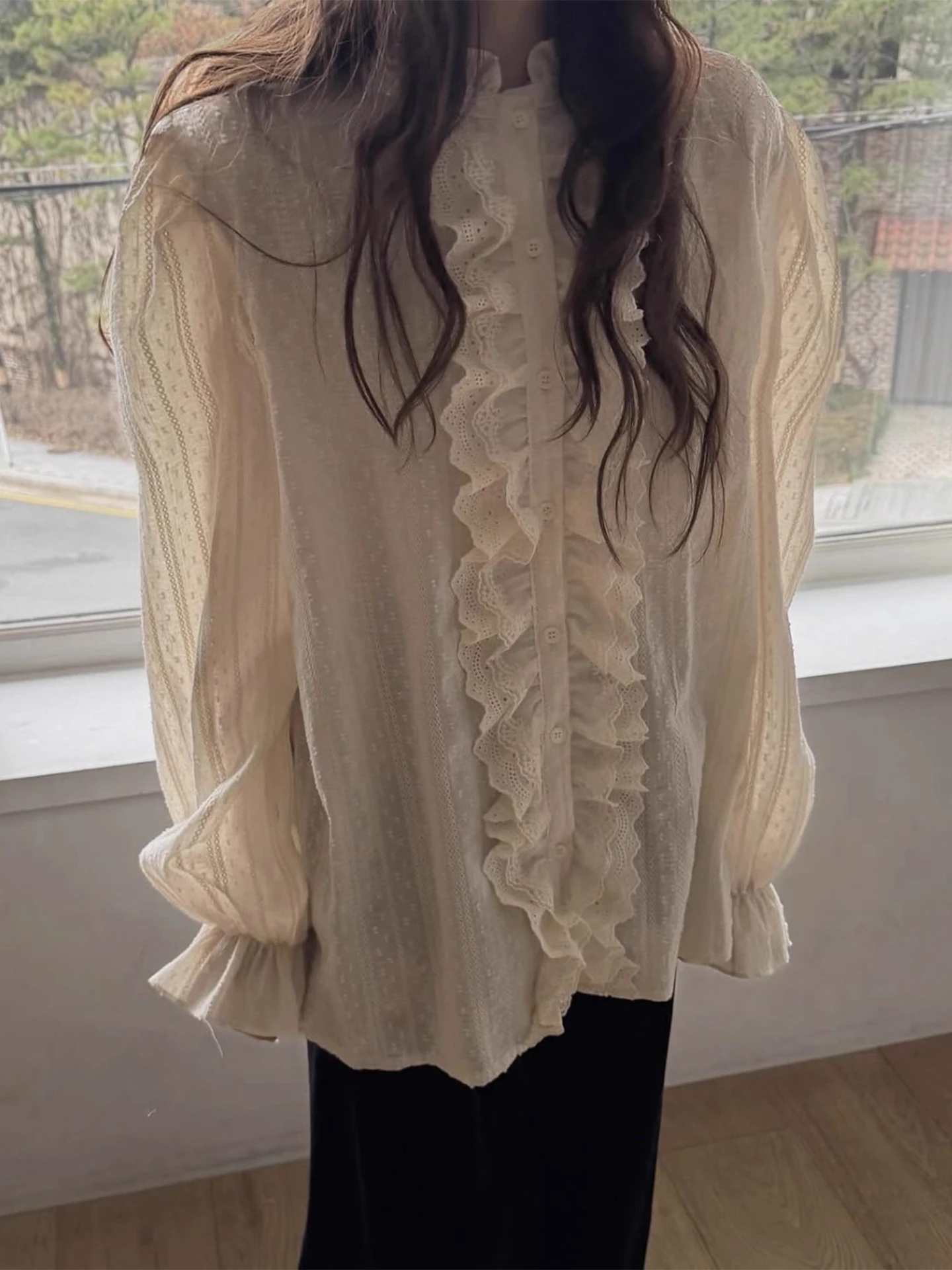 

Gagarich, жаккардовая рубашка с вышивкой, кружевная рубашка с украшением, женская рубашка 2026, ранняя весна, новый свободный базовый топ