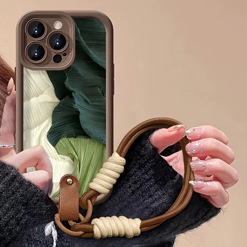 Oil Painting Splicing Silicone Soft Lanyard Strap Rope Phone Case For iPhone 11 12 13 14 15 16 17 Pro Max 17 Air 7 8 Plus Cover