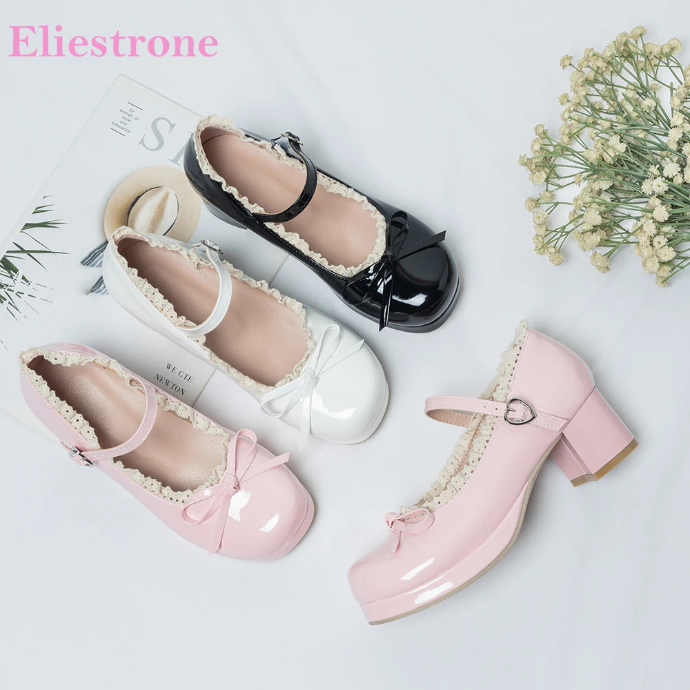 

2026 Summer Lolita Platform Pumps for Women Med Block Heels Office Lady Mary Janes Shoes Large Plus Size 10 43 45 48