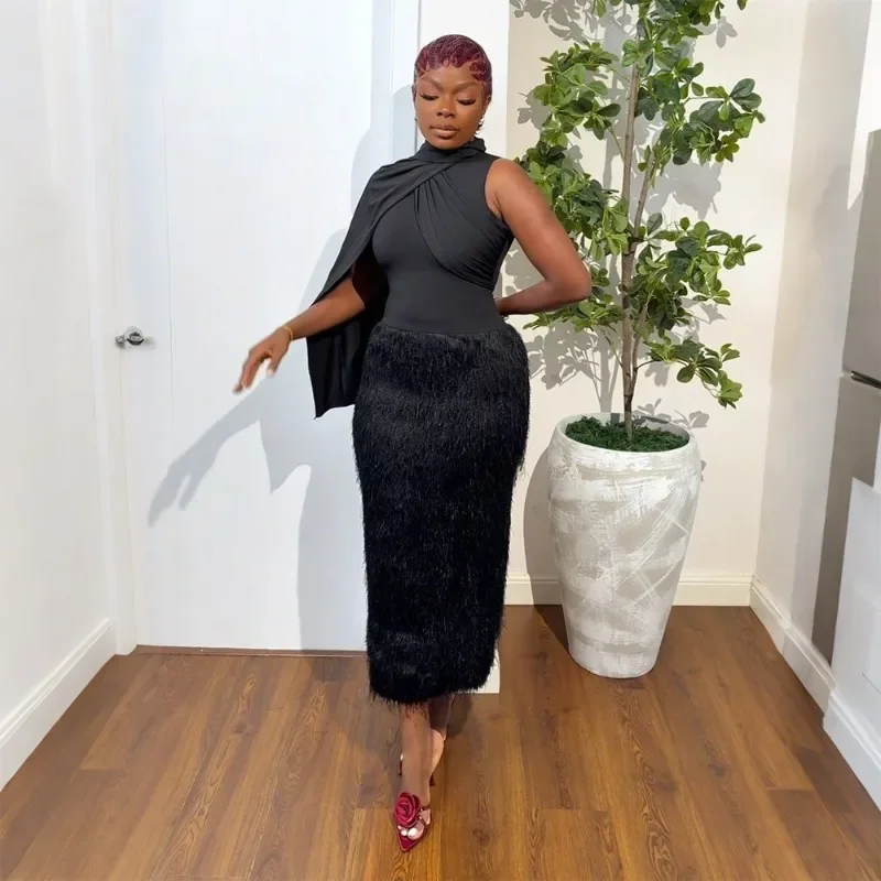 GUWU المرأة واحدة قصيرة الأكمام قطع مكدسة ريشة Bodycon ماكسي فستان طويل 2025 مساء عطلة مثير فساتين الحفلات Vestidos