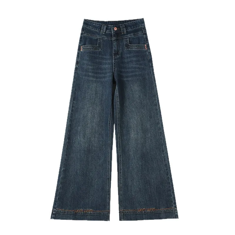 Retro Wide Leg Jeans for Women in Spring and Autumn Without Sticking Legs New Double Button High Waist Design Slimming and Wide view 5