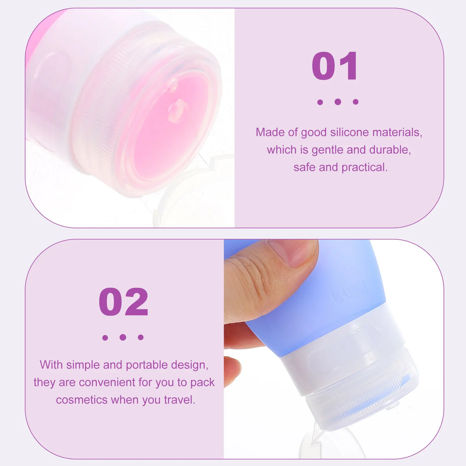 1Set Lightweight Silicone Travel Bottles Reusable Empty Lotion Dispensers for Cosmetics Skincare Products Toner Shampoo Body