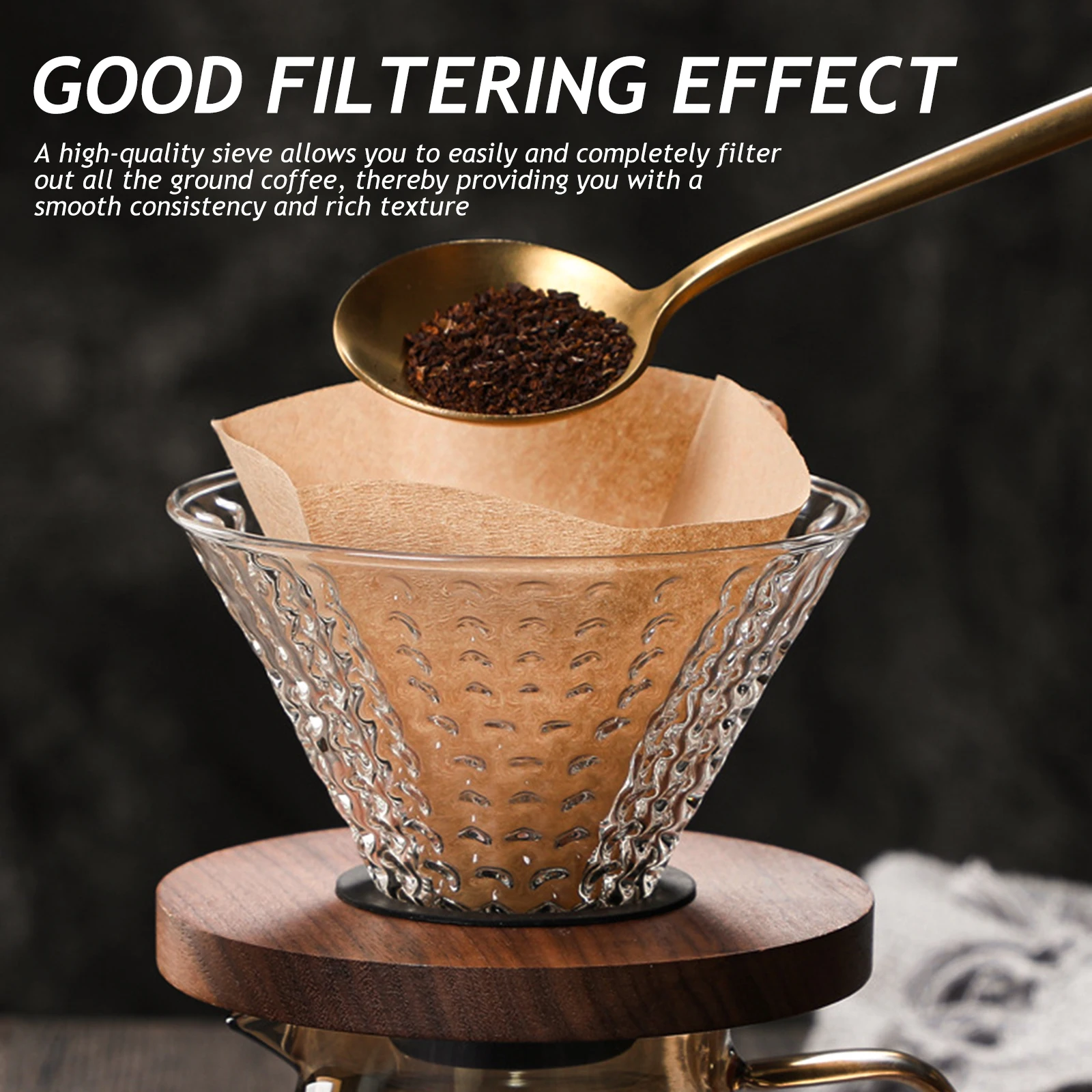

Coffee Pot Glass Filter Cup Glass Filter Cup Drip Coffee Maker Sieve Tool Wood Tray Reusable Kitchen Accessories