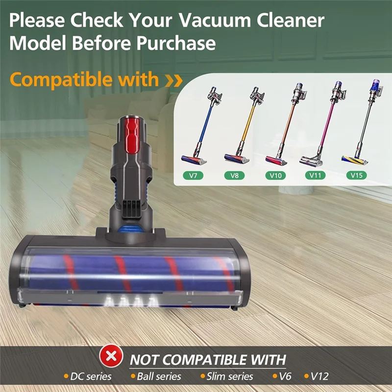 BAAO-For Dyson V15 V11 V10 V8 V7 مكنسة كهربائية فرشاة دوارة ناعمة بديلة مع ضوء الغبار لمنظف الخشب الصلب