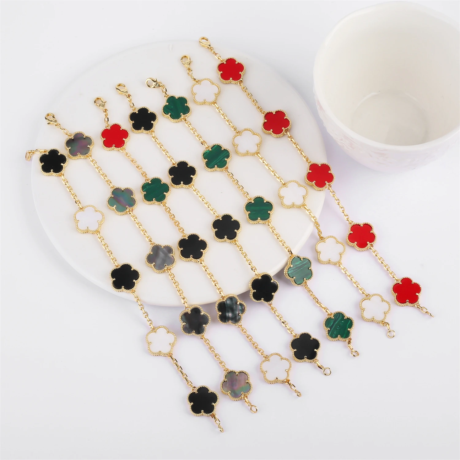 Hot Selling High Quality Fashion Brand Five Leaf Flower Clover Natural Mother of Pearl Bracelet Gold Silver Bracelet for Women