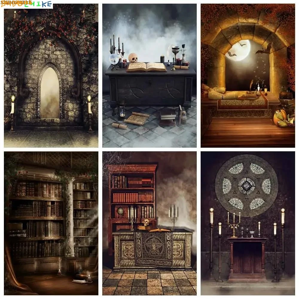 

Boy Arch Birthday Backdrop for Photography Fairy Marble Door Vintage Bookshelf Background Party Decor Photocall Props