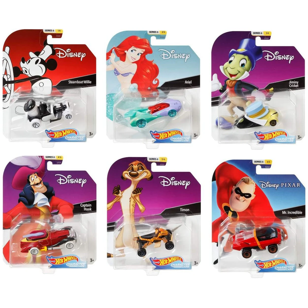 Ruote calde originali premium Disney Ariel Pluto Mr incredibile Steamboat willy Mini giocattoli per auto sportive per bambini Hotwheels per adulti