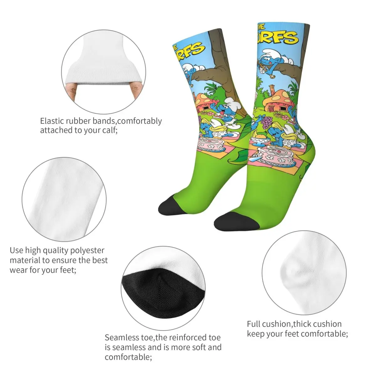 The S-Smurfs Blue Cartoon Anime Merch Socks Non-slip Skateboard Middle Tube Socks Comfortable for Women\'s Birthday Gifts Idea