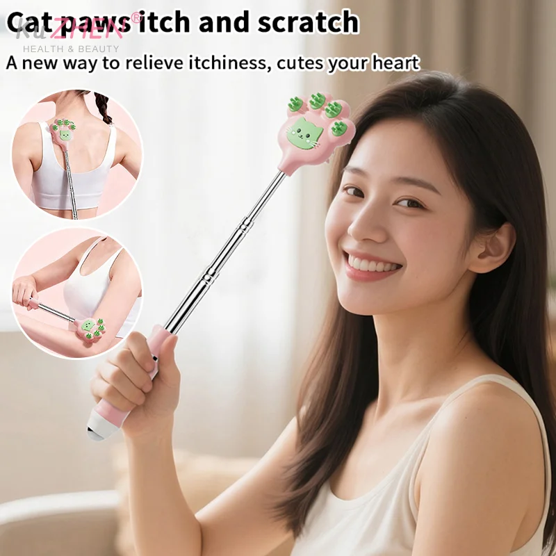 1*Stainless Steel Stretchable Itchy Scratch Cuet Cat Paw Scratcher With Magnetic Ball Telescopic Back Scratch Tool Point Massage