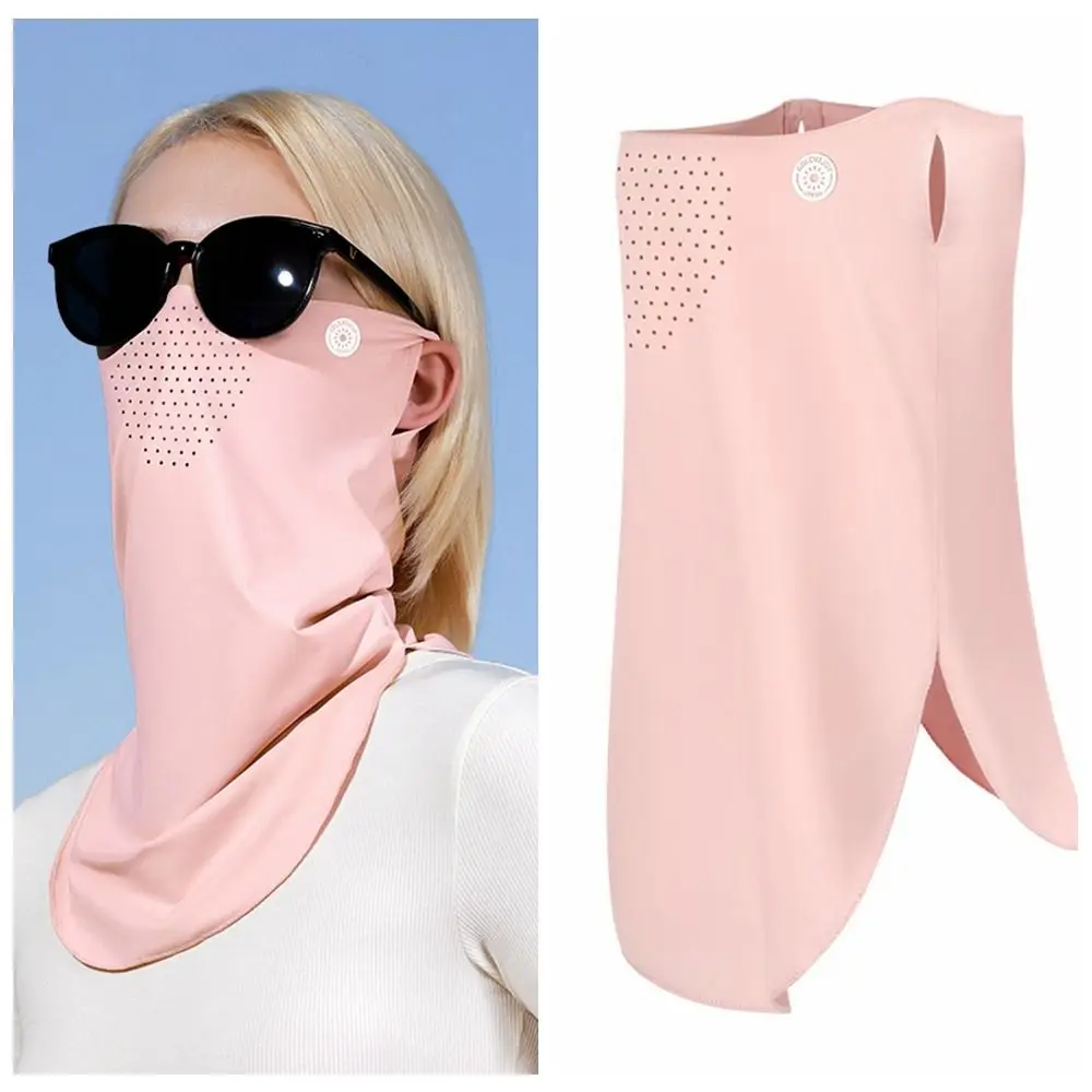 Solid Color Ice Silk Mask UV Protection Sun Proof Bib Face Cover Summer Face Scarves Face Shield Neck Wrap Cover Hiking