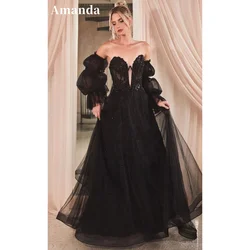 Amanda Lace Embroidery vestidos de noche Off the Shoulde A-line Prom Dresses Elegant Sleeves Floor-Length Formal Evening 2024