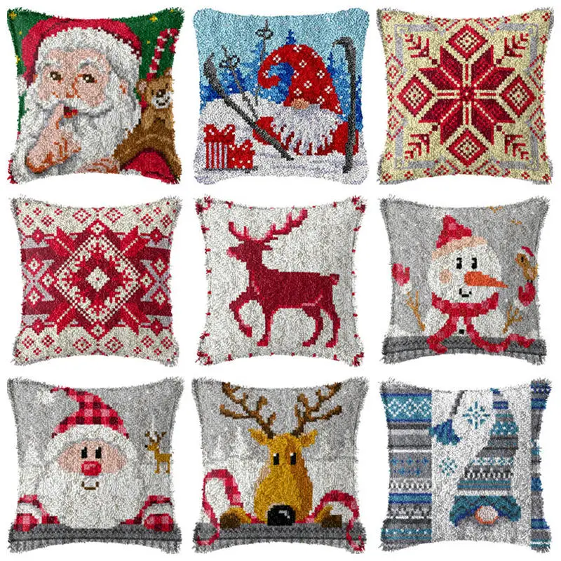 

Santa Claus Latch Hook Kit Knot Pillow Package Christmas Embroidery Latch Hook Kit Cushion Pillowcase Kussen Set For Needlework