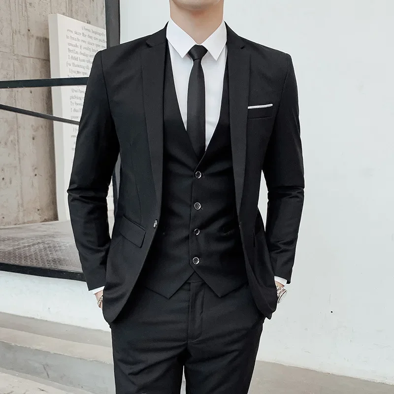 Traje informal de tres piezas a rayas para hombre, padrinos de boda, ropa informal de negocios ajustada, moda masculina cómoda y transpirable