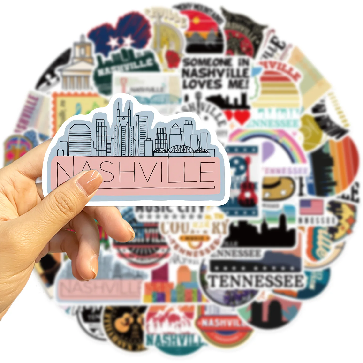

10/30/50PCS Nashville Tennessee Cartoon Stickers Travel Scenery Graffiti City Decoration DIY Kids Toys Laptop Phone Guitar Car