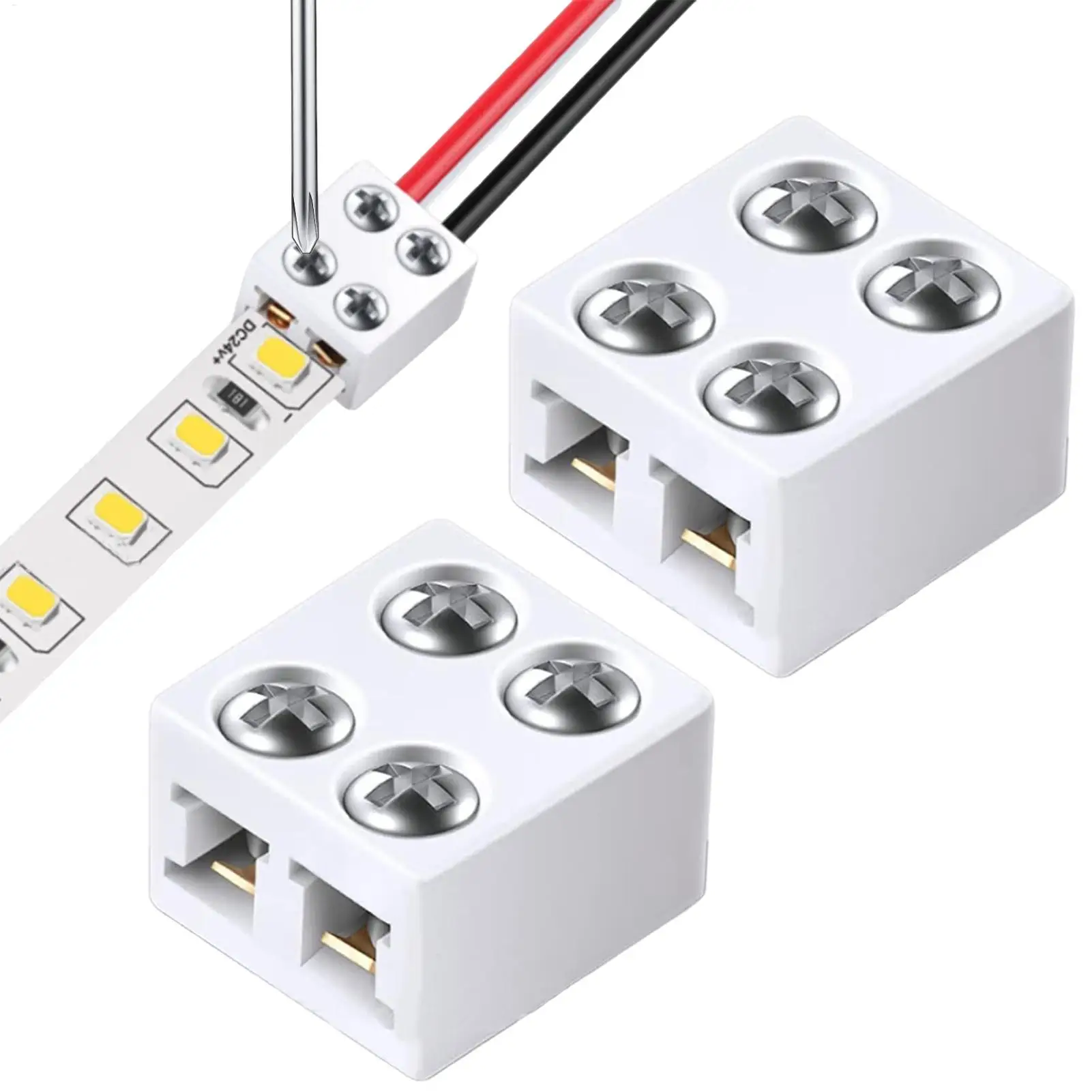 

LED Strip Connectors 2Pin 8mm 5V/12V/24V Versatile LED Light Solderless Connector Adapter for 22AWG/20AWG/18AWG/16AWG Solid Wire