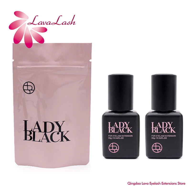 2 Bottles 10ml Lady Black Glue for Eyelash Extensions Suppliers Fast Drying Lower Irritation With Sealed Bag Makeup Tools Shop