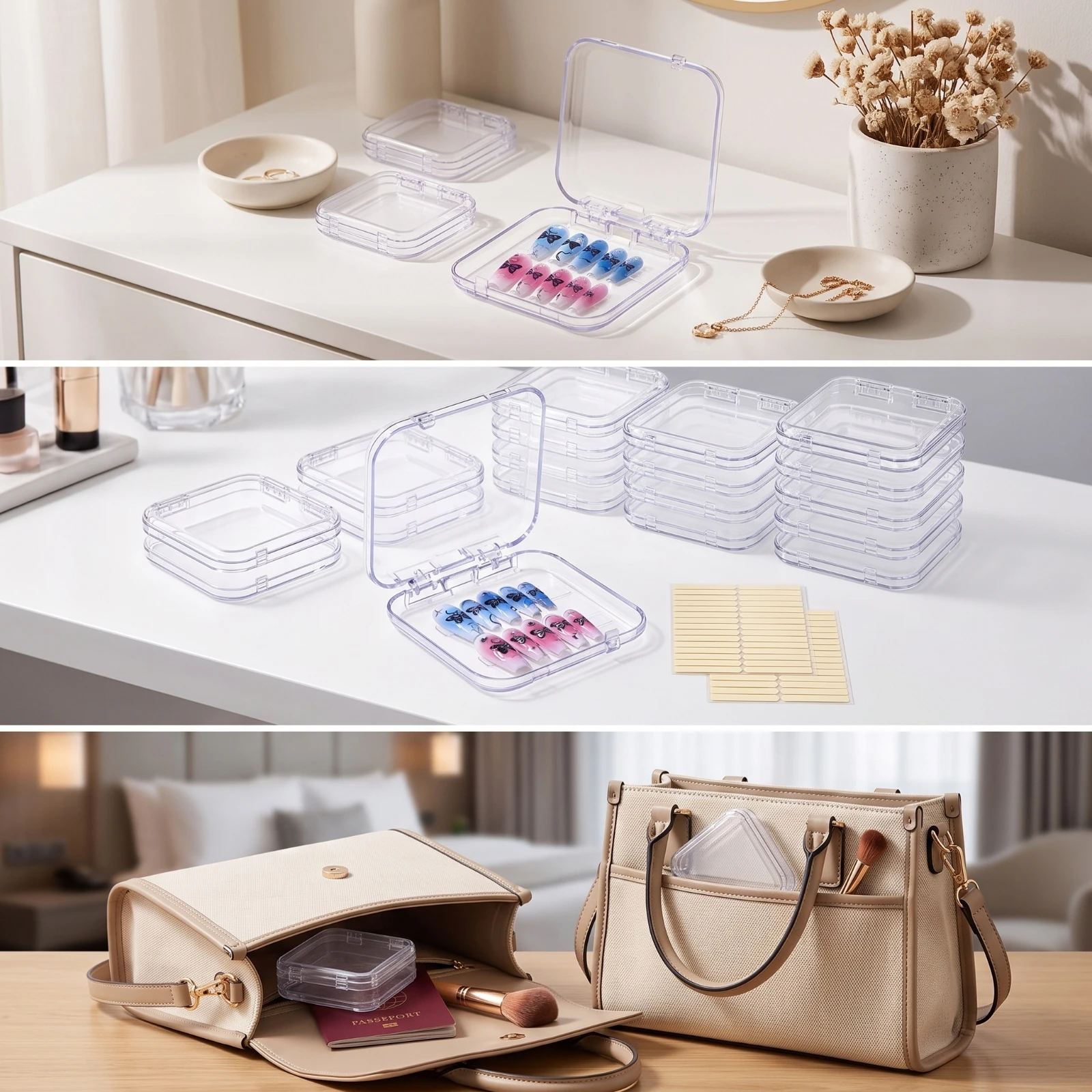16 Pieces Press-on Nail Packaging Box Clear Press-on Nail Storage Box Transparent Portable for Travel, Home Organization view 3