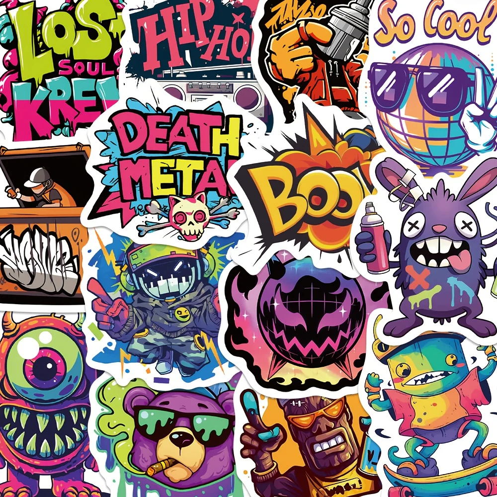 

50 шт., крутая уличная наклейка с граффити, мультяшное животное, череп, наклейка, сделай сам, справочник, телефон, багаж, холодильник, доска для серфинга, подарок на Хэллоуин, наклейка