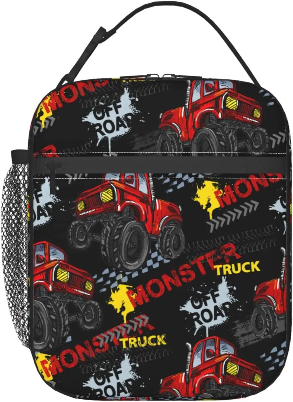 

Крутой Ланч-бокс Red Monster Trucks с машинками, изолированный Ланч-бокс для взрослых мальчиков и девочек, прочный портативный охлаждающий тоут для путешествий и пикника