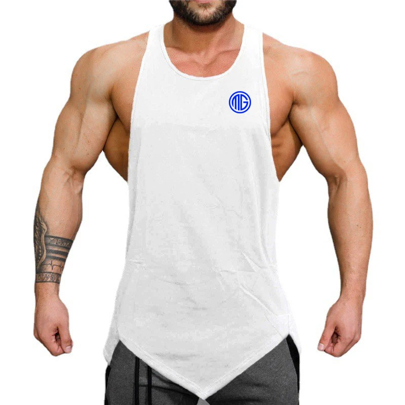 Cotton Running Vest Men Summer Breathable Sleeveless Shirts Human Skeleton Deadlift Barbell Gym Workout Jogging Tank Top Fitness