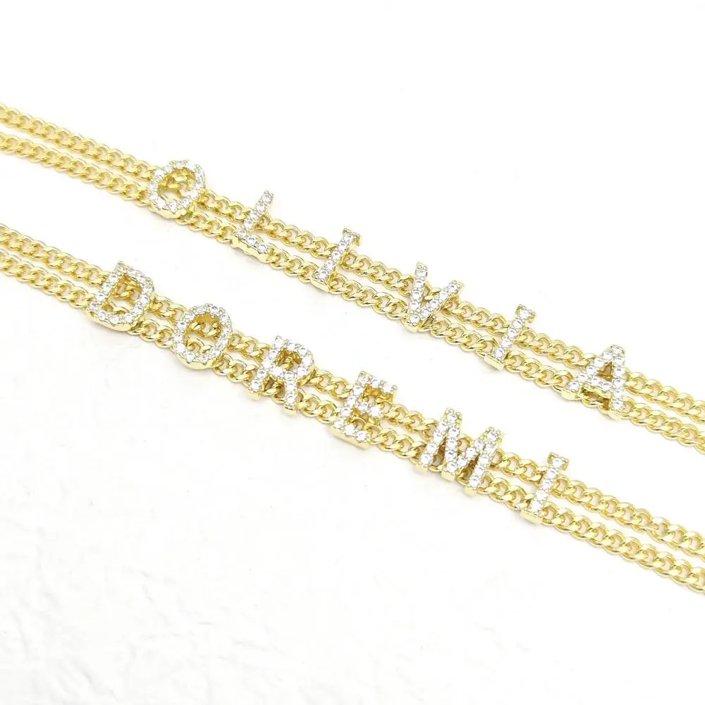 DOREMI Ins Style Women Gift Jewelry Personalized Name Bar Bracelet Multi Chains Crystal Letters Custom Bracelet