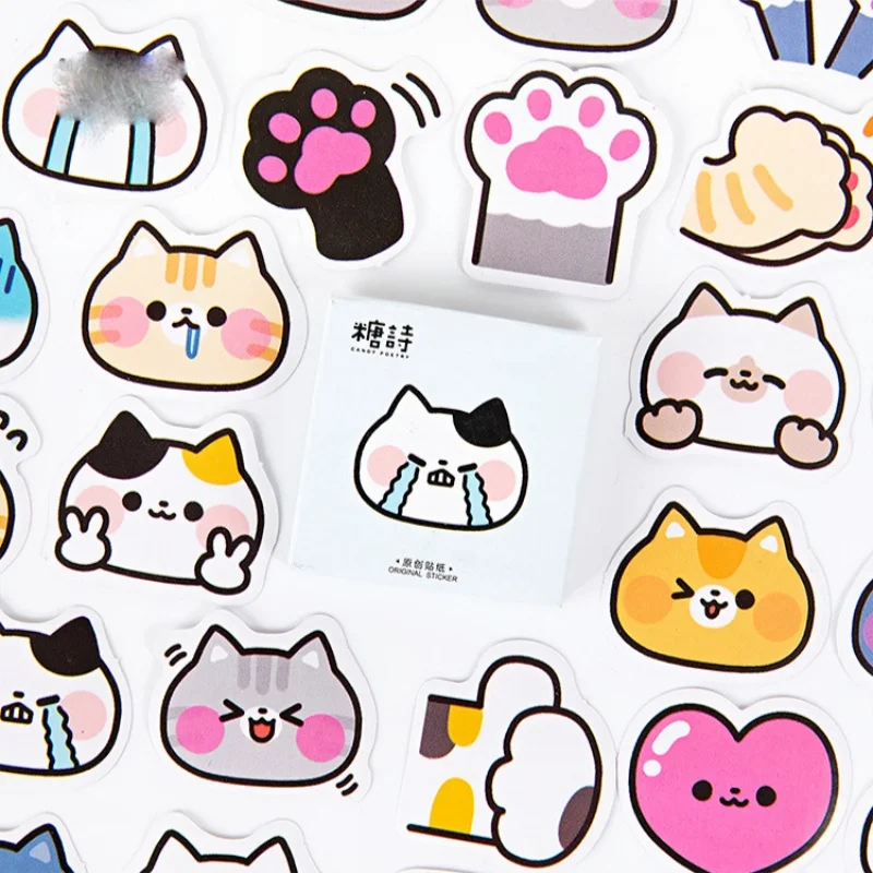 45 stuks Kawaii gekleurde kattenstickers voor mobiel, laptop, koffer, skateboard, cadeaulabel, verzegelsticker