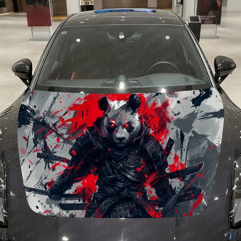 

Punk Panda Samurai Car Vinyl Wrap, PVC Material Waterproof Car Hood Sticker, Self-Adhesive Scratch-Resistant Stickers for Engine