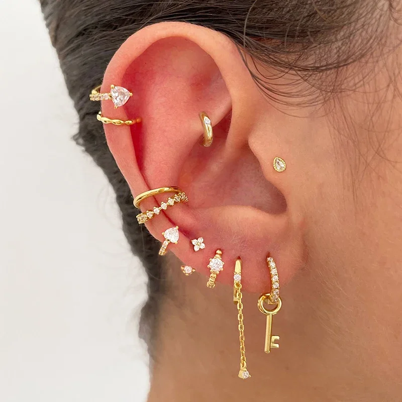 925 Silver Needle Lock Shaped Earrings For Women Enamel Key Pendant Hoop Earrings for Women Sweethearts Lovers Jewelry Gift